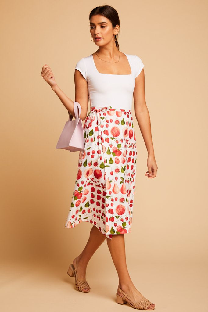 Fruit Print Capri Wrap Skirt