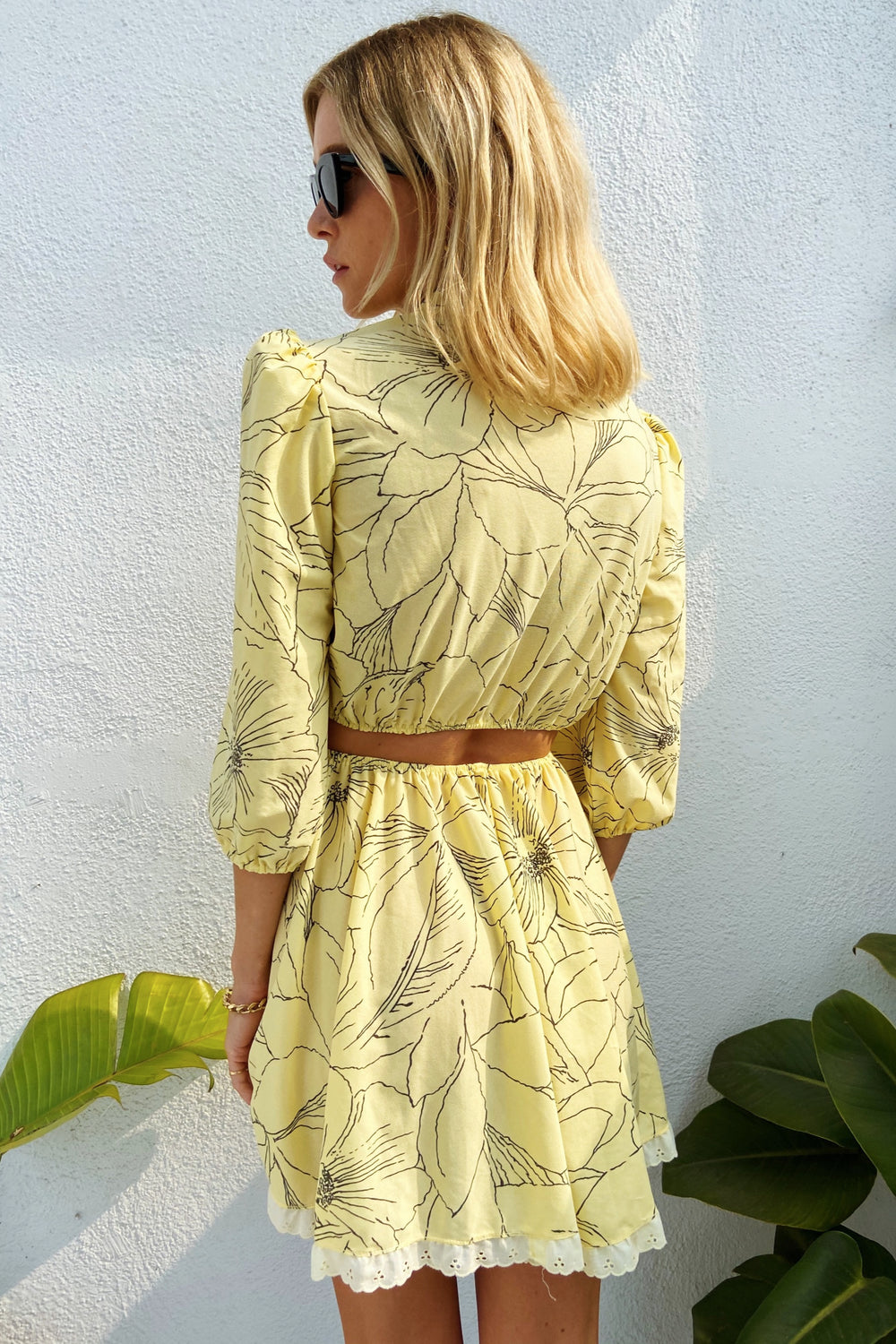 Reworked 1980s Yellow Floral Two Piece Set