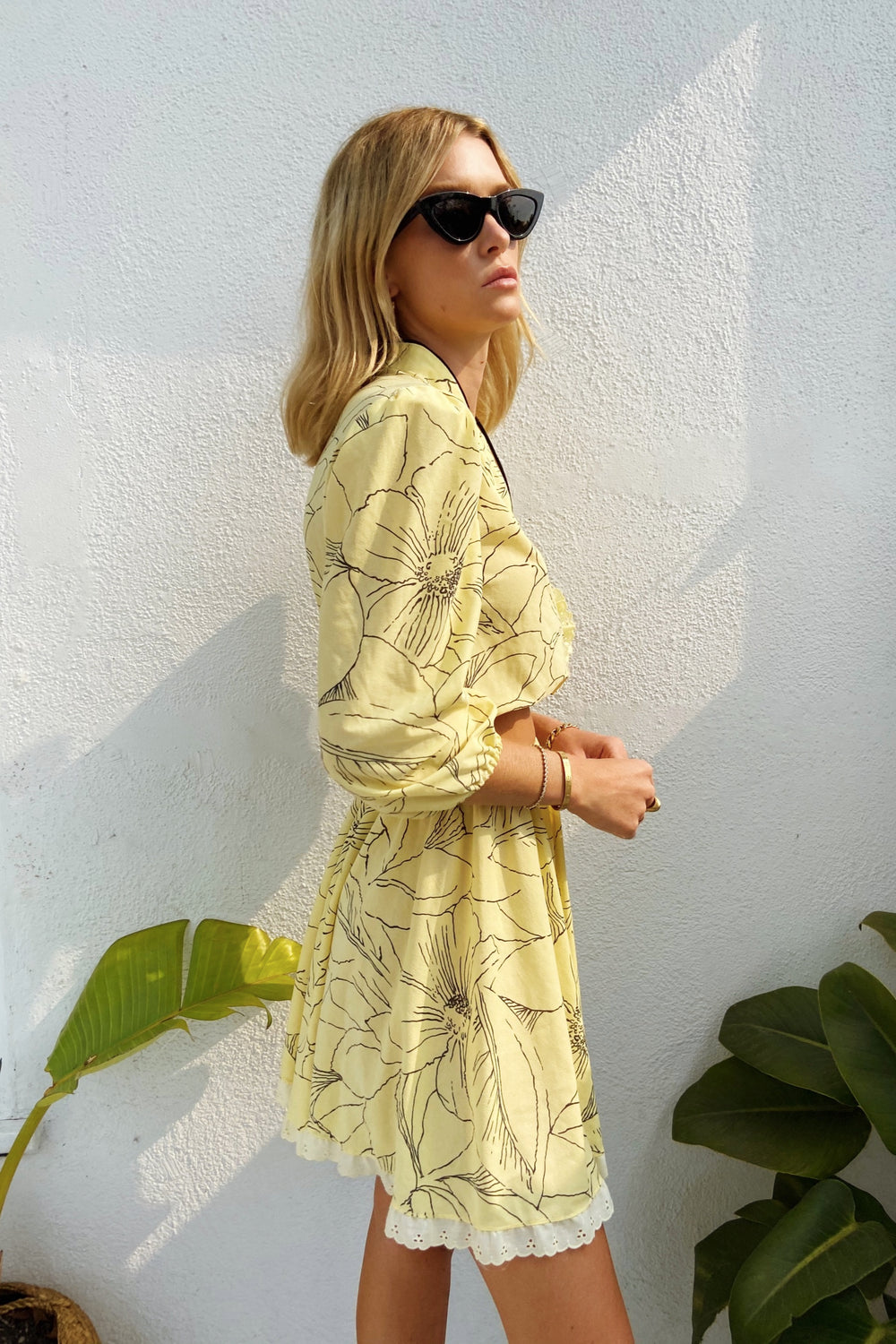 Reworked 1980s Yellow Floral Two Piece Set