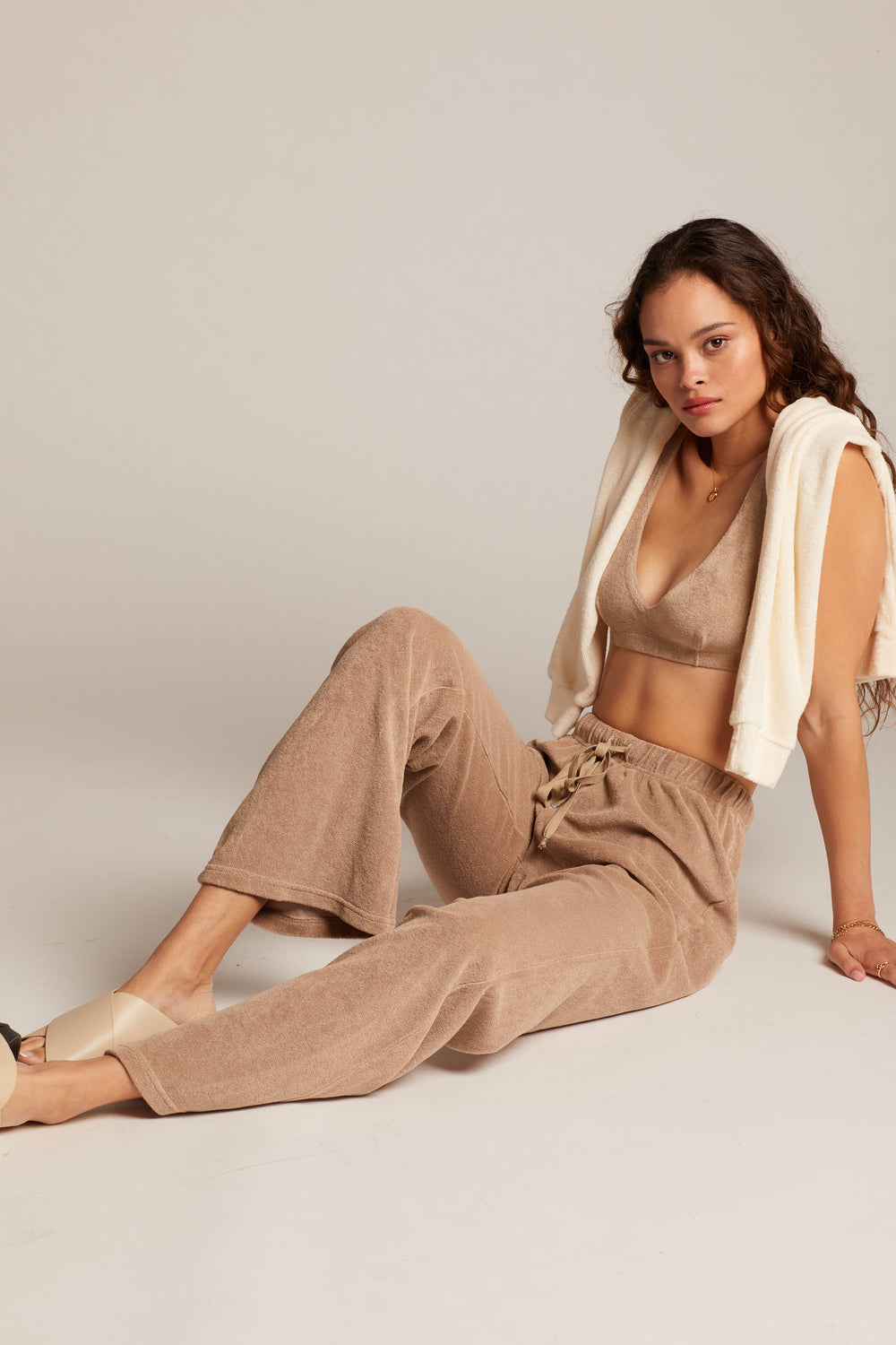 Stone Terry Wide Leg Pant