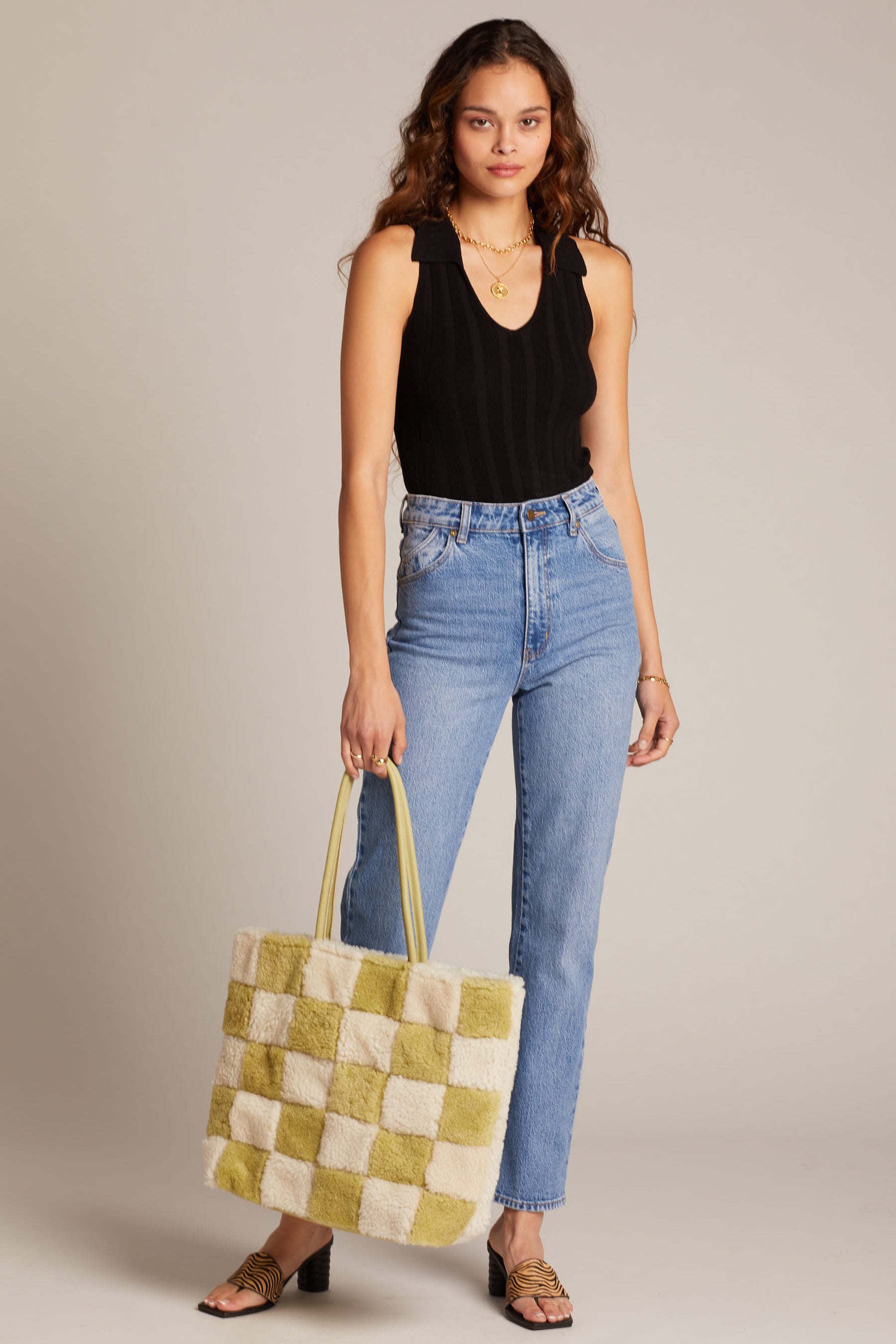 X Prism Avocado + White Checkered Patchwork Tote  Prism Boutique