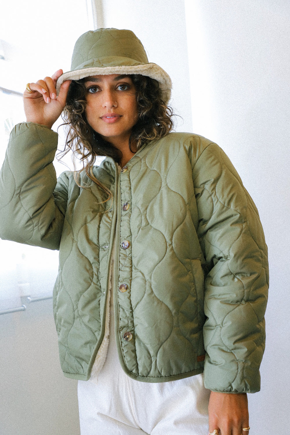 Military Olive Sherpa Reversible Jacket