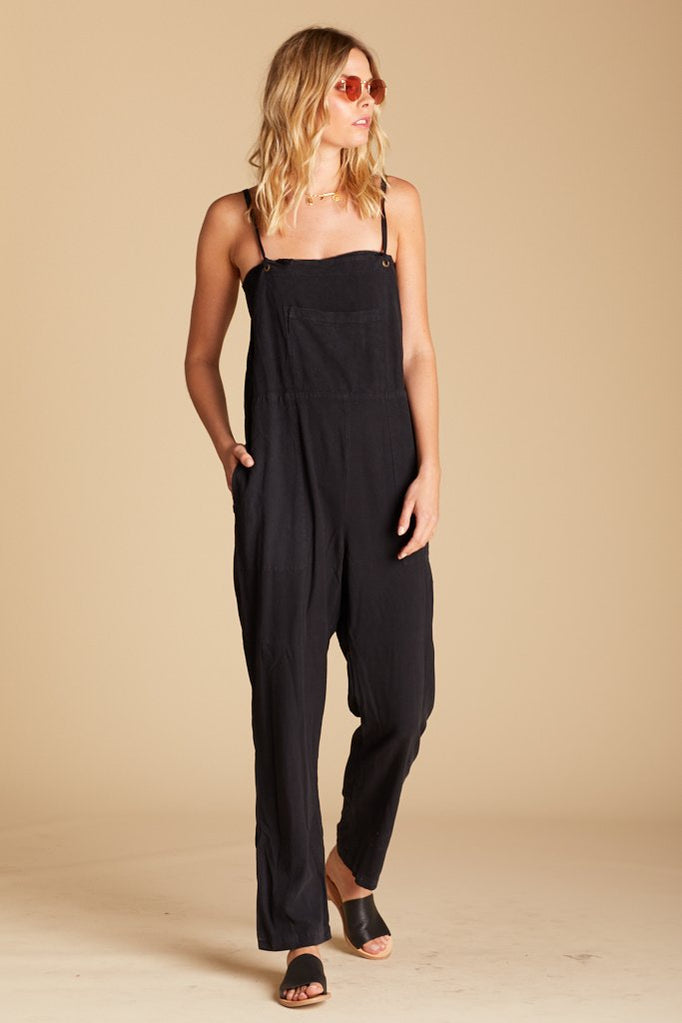 Black Raw Silk Overalls