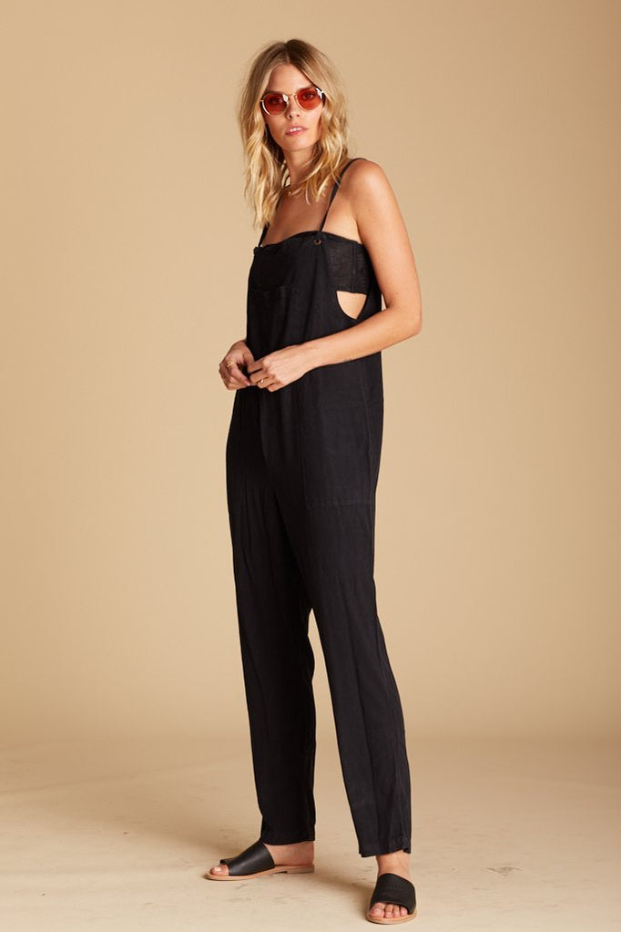 Black Raw Silk Overalls