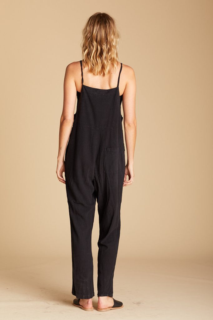 Black Raw Silk Overalls