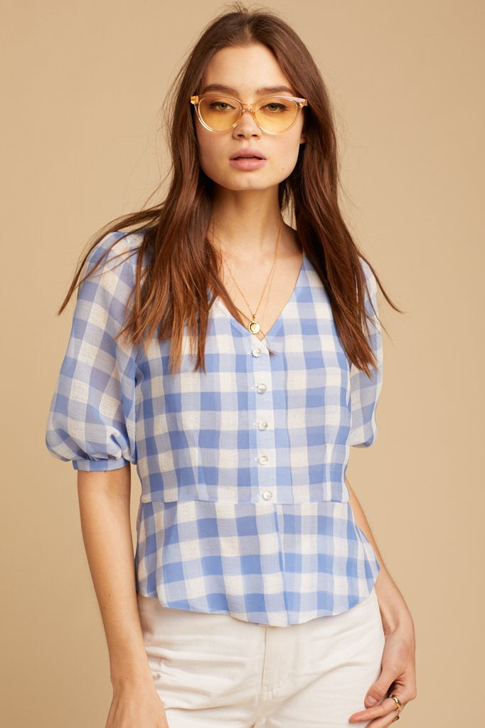Blue Gingham Maybelle Top