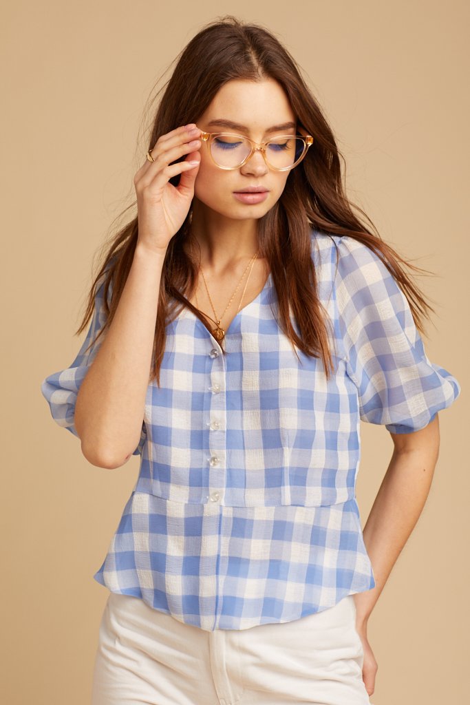 Blue Gingham Maybelle Top
