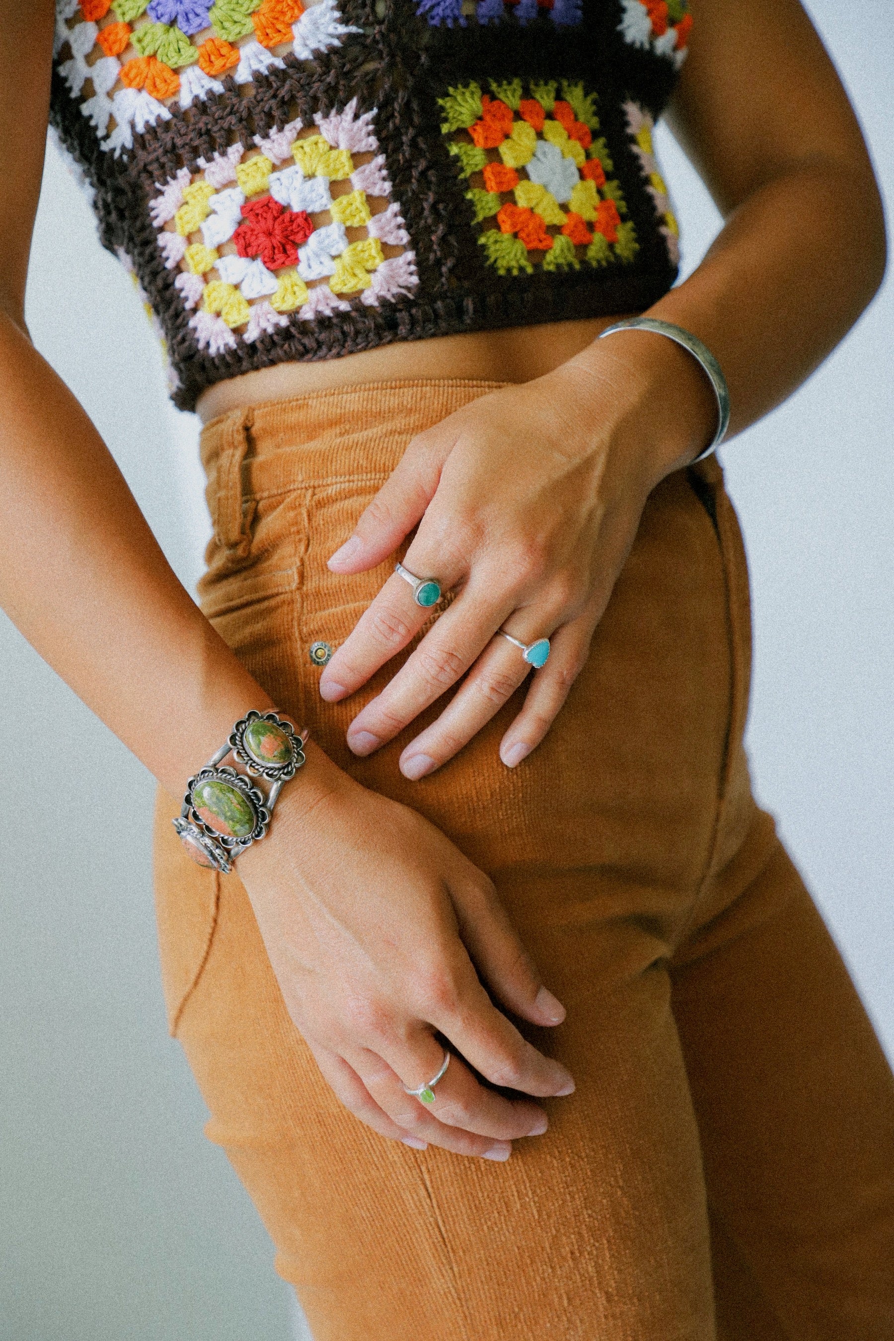 Peach + Green Stone Flowers Cuff