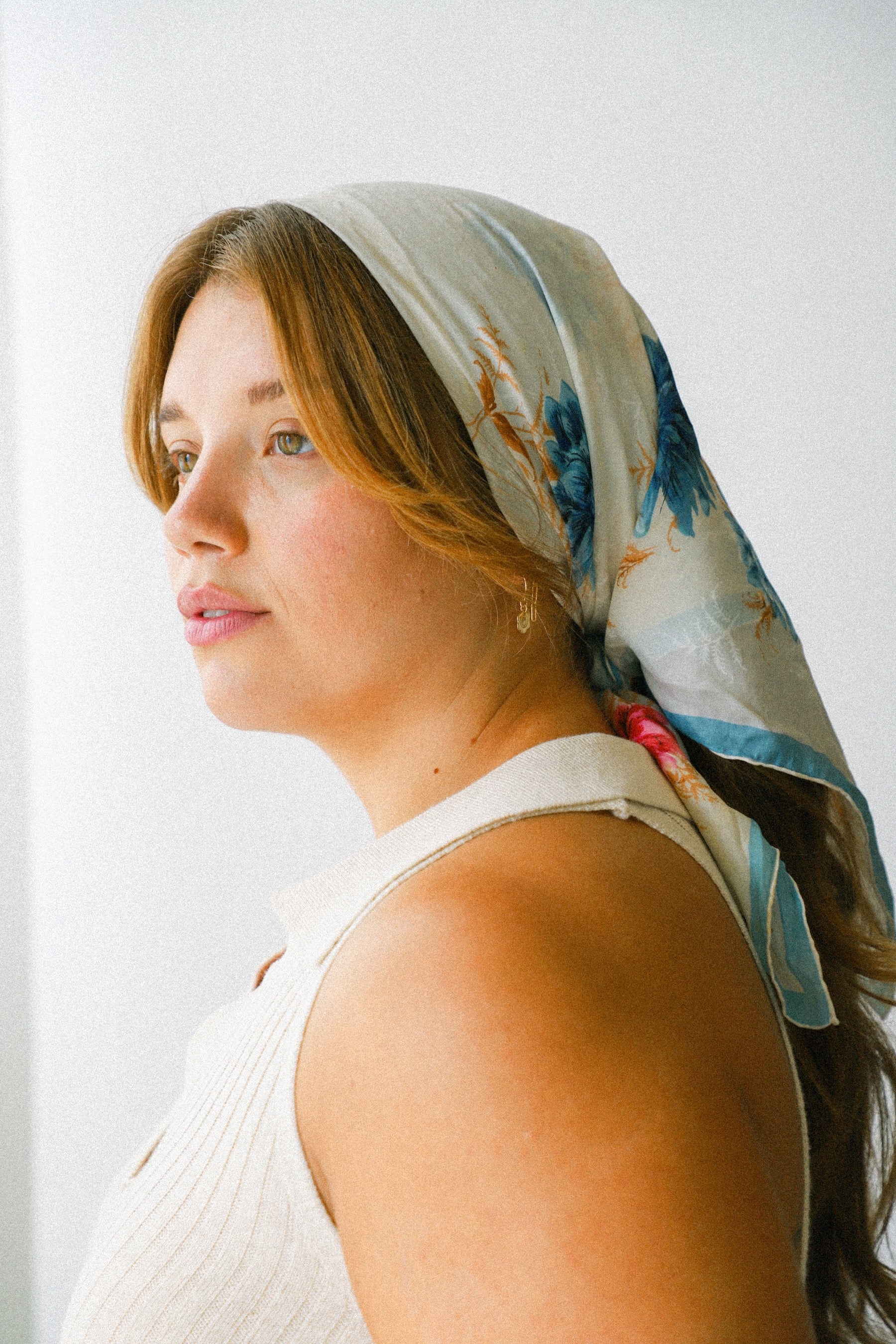 Blue + Pink Floral Scarf