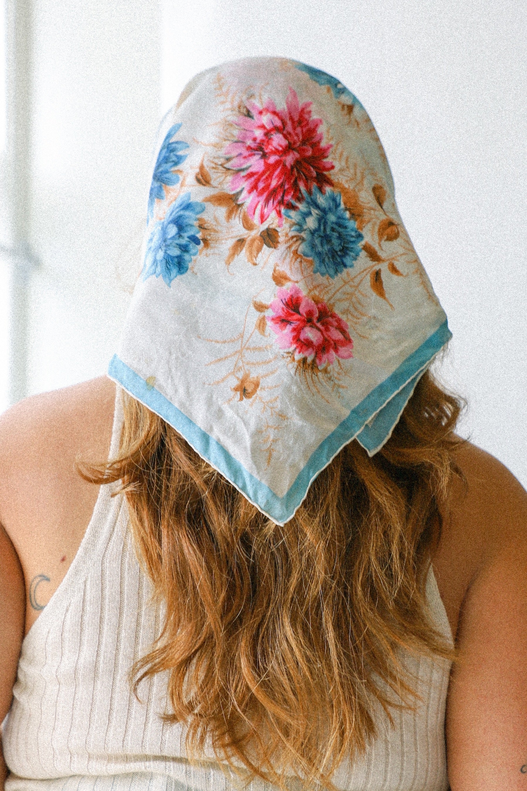 Blue + Pink Floral Scarf
