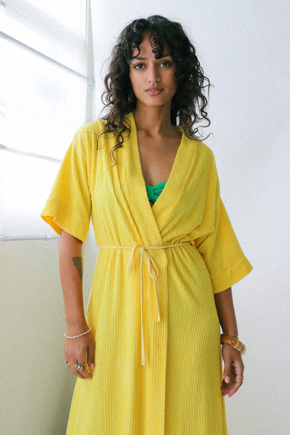 Yellow Ribbed Terry Cloth Robe