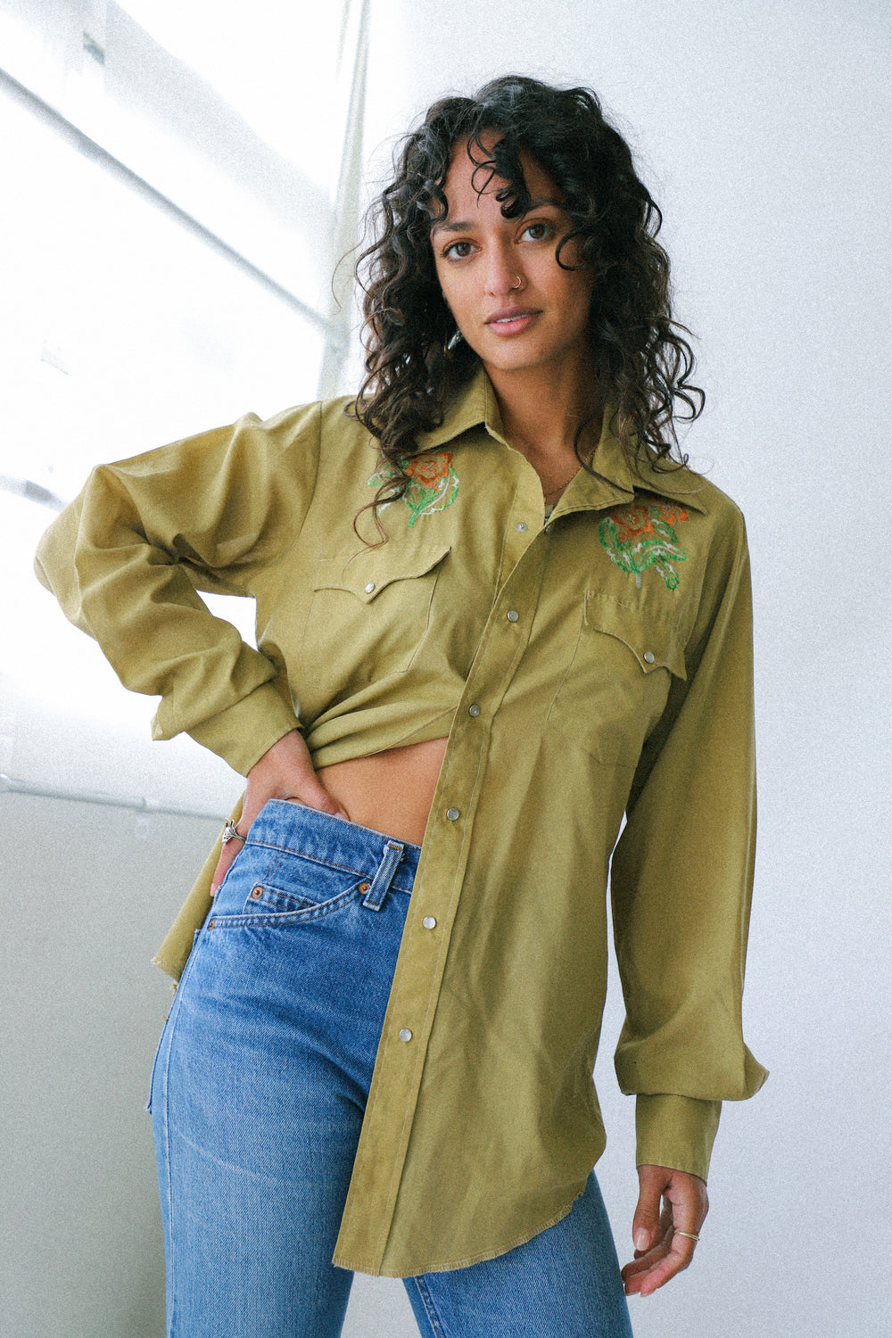 Embroidered Pearl Snap Shirt