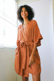 Tobacco Abstract Short Robe