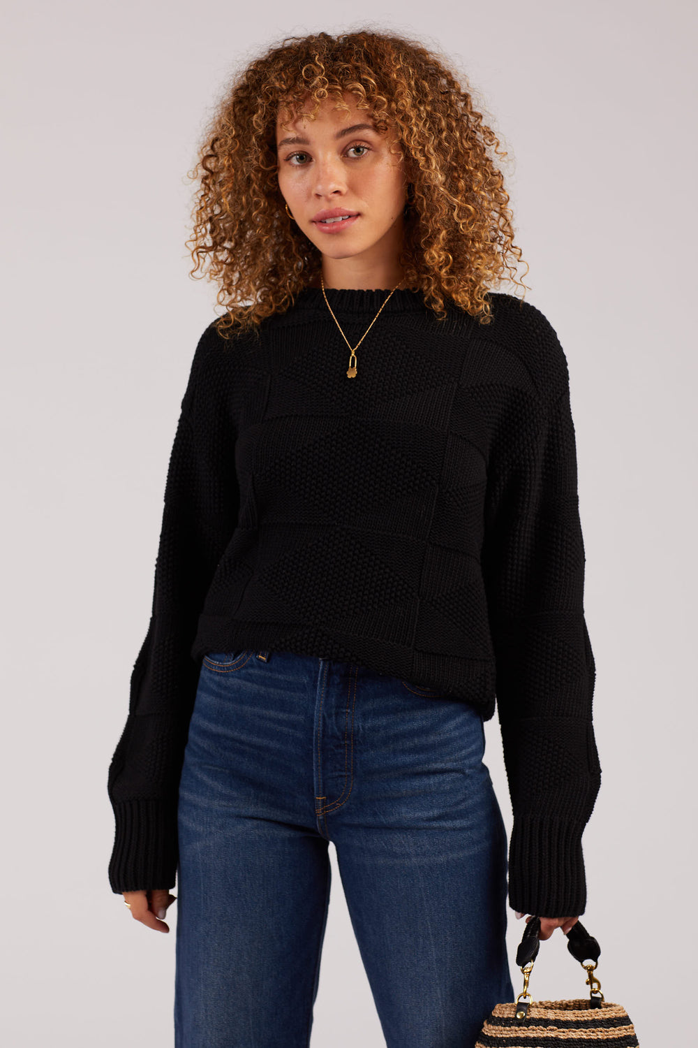 Black Geometric Crewneck Sweater
