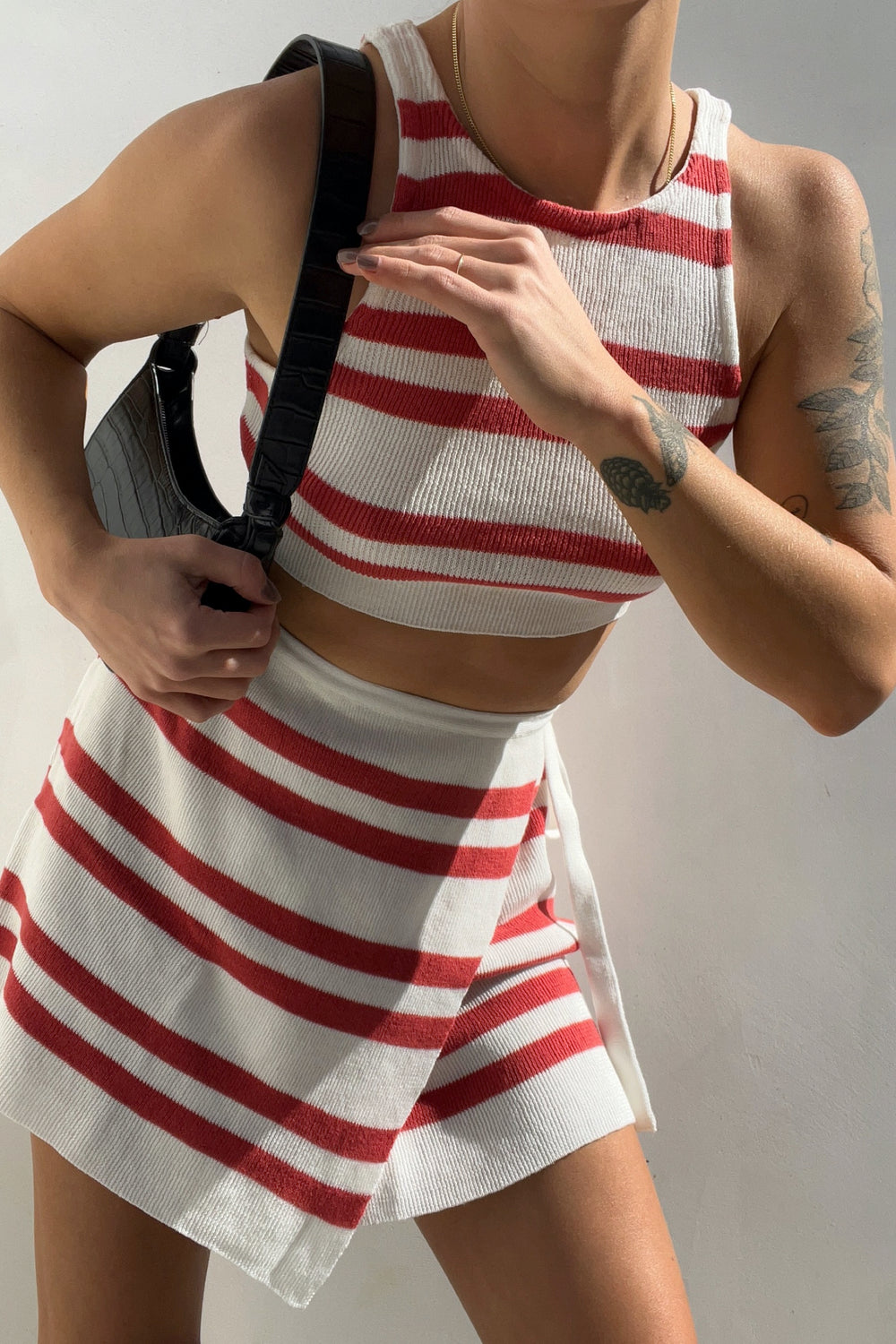 Red Stripe Ramie Wrap Skirt
