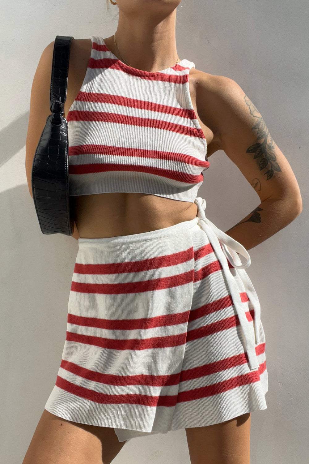 Red Stripe Ramie Wrap Skirt