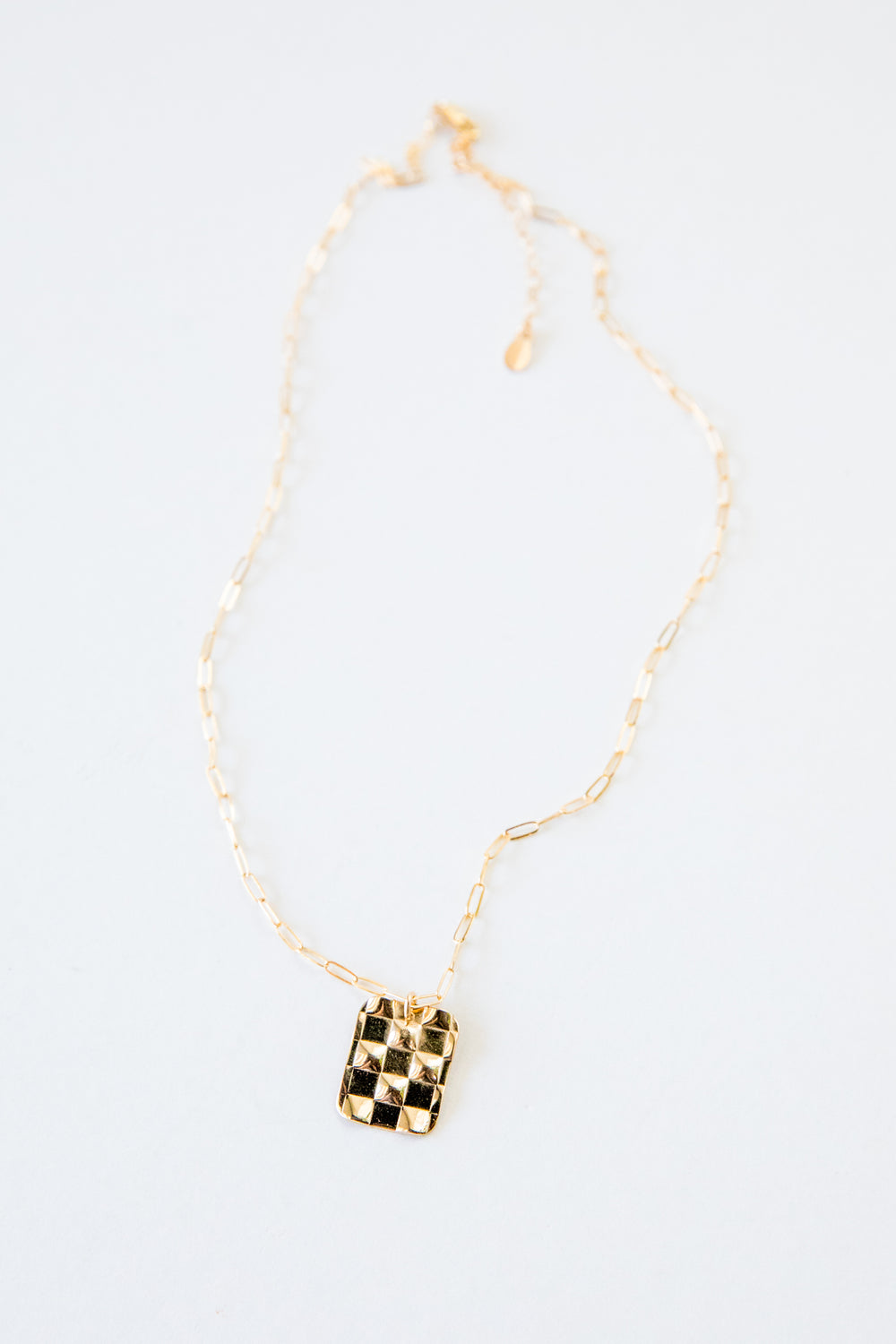 Gold Checker Rectangle Necklace