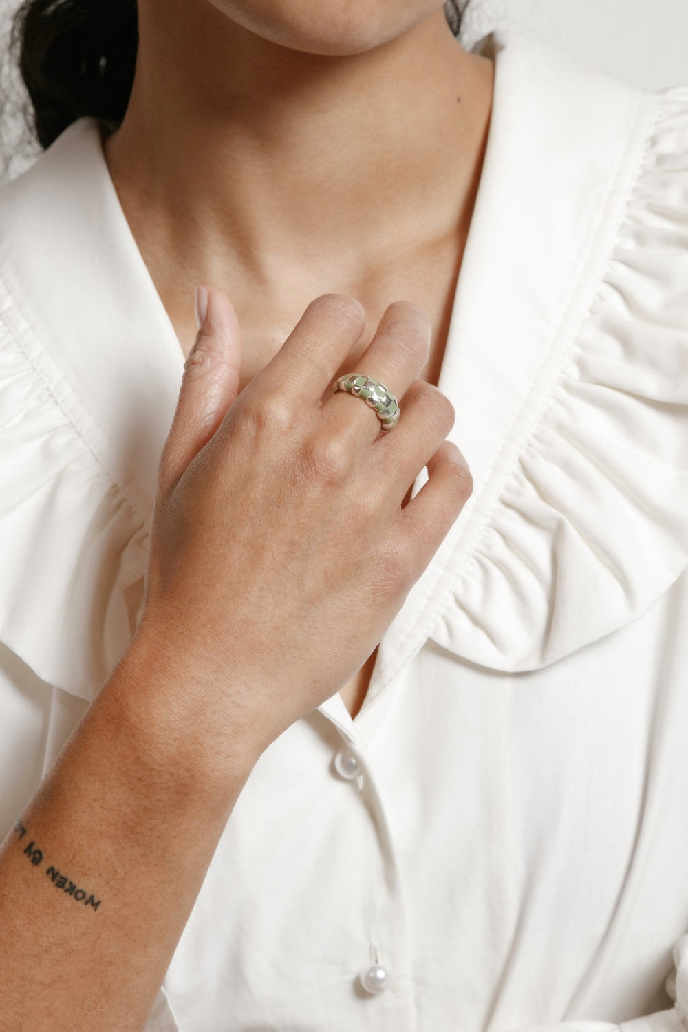 Green + Silver Libby Ring
