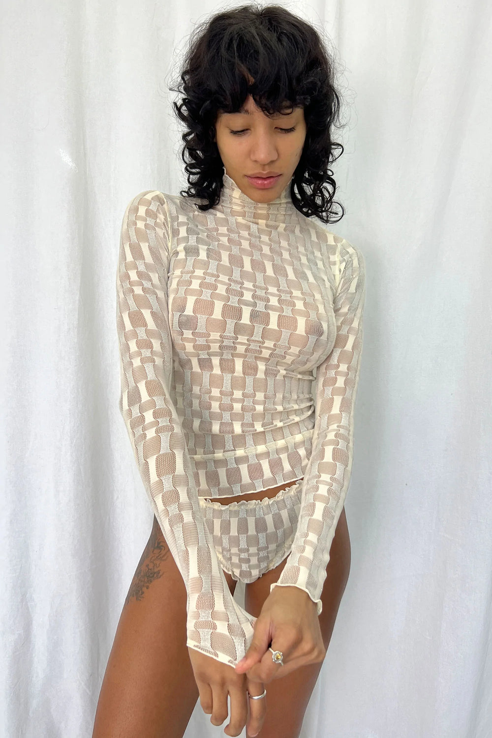 Ivory Orchid Mesh Top