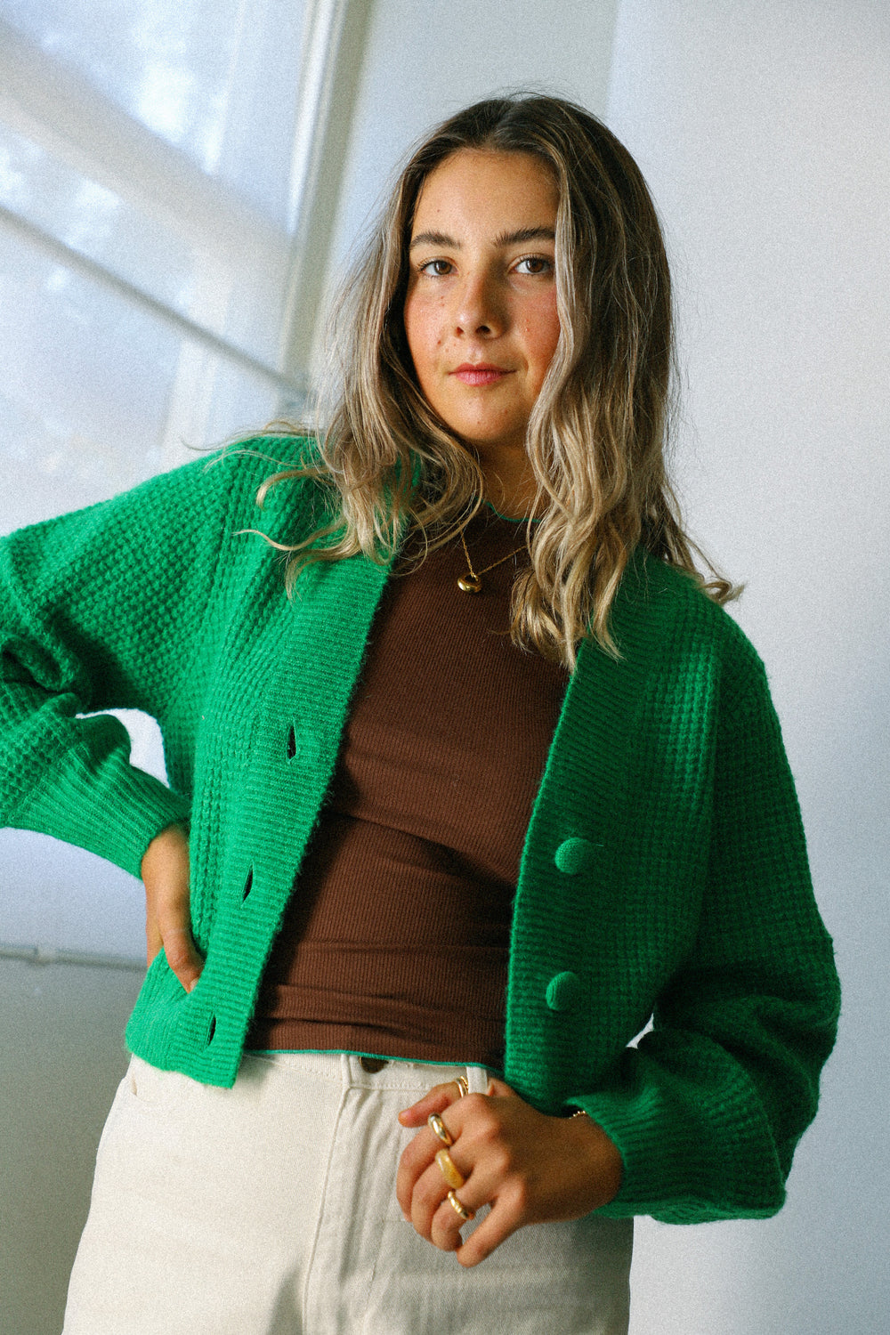 Emerald Button Front Cardigan