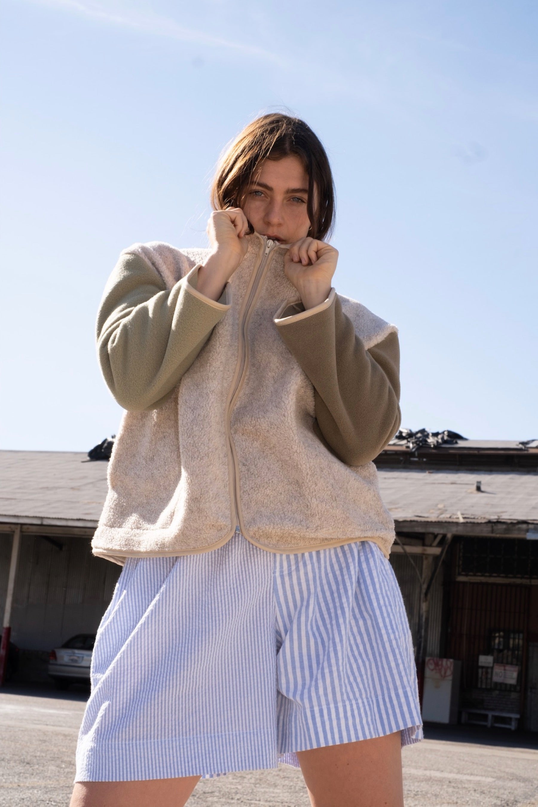 Sage + Tan Lu Zippered Jacket