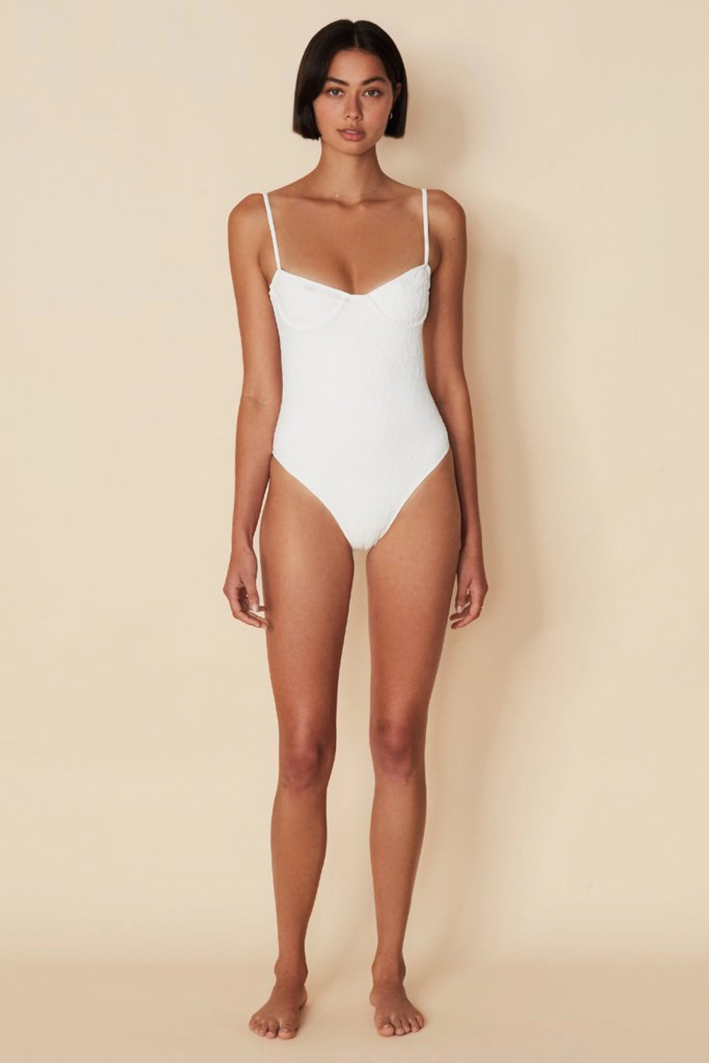 White Textured Bea One Piece