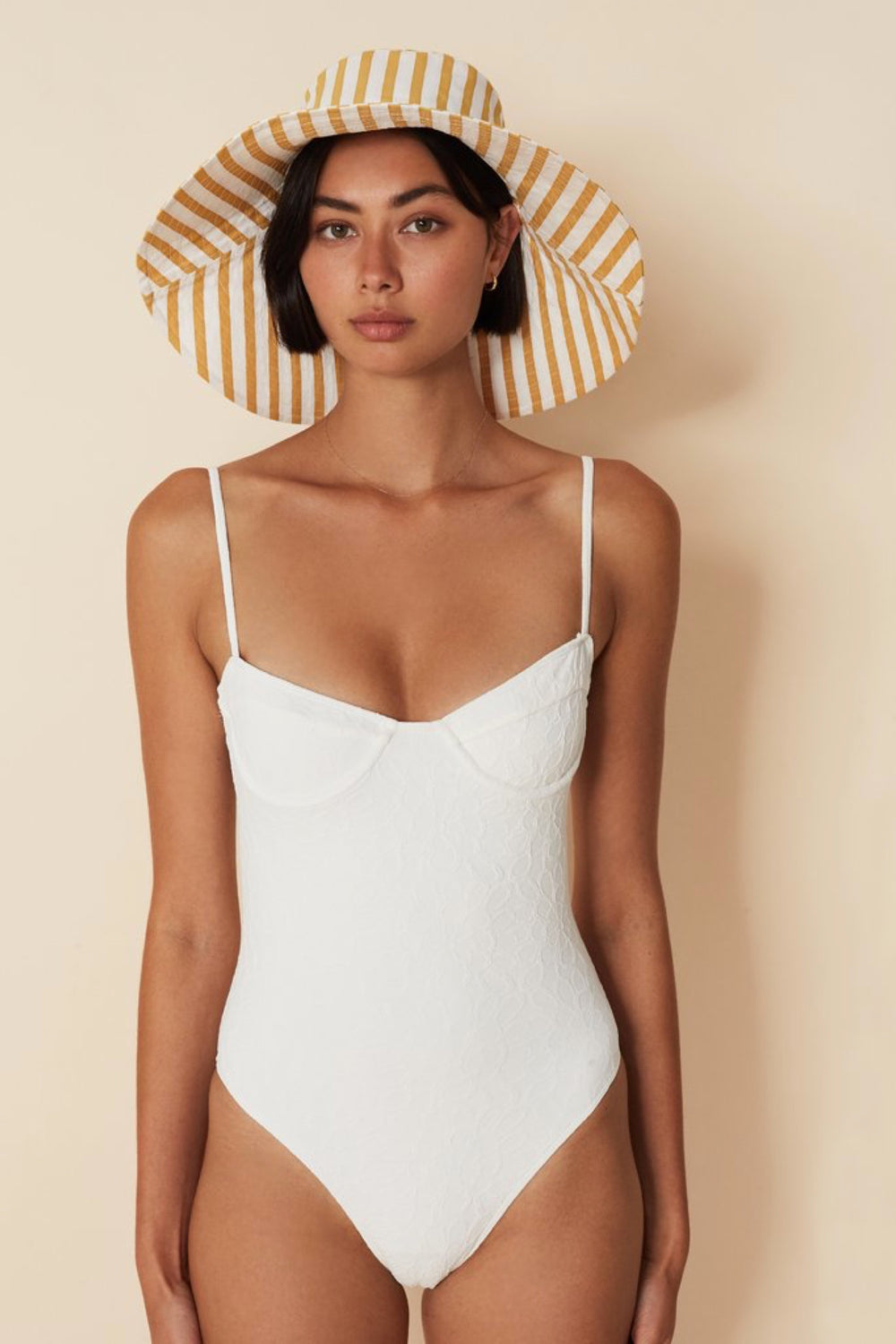 White Textured Bea One Piece