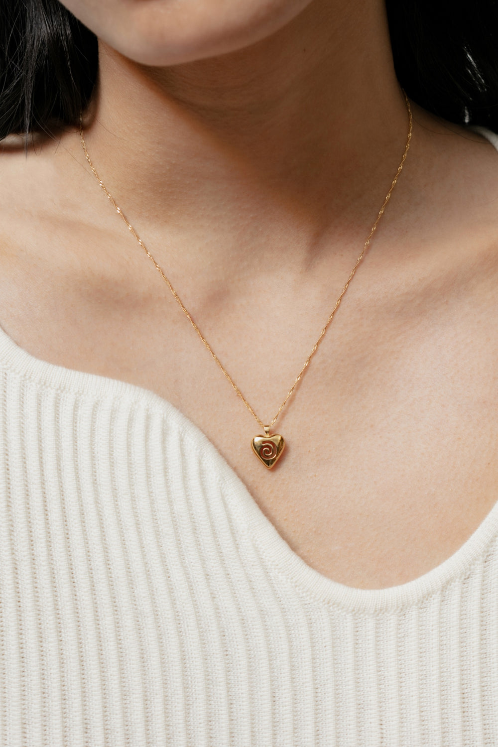 Gold Heart Swirl Charm Necklace
