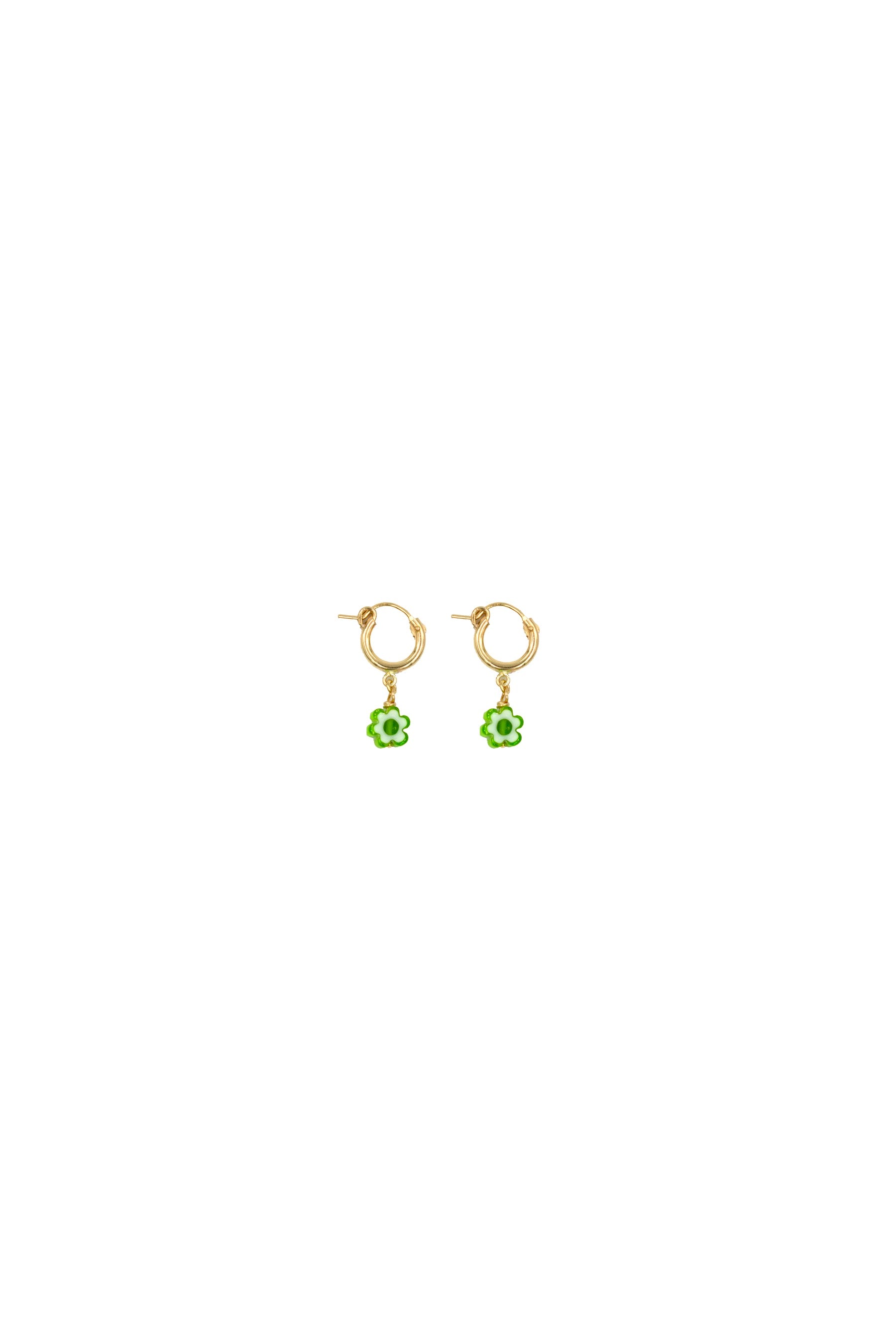 Green Flower Charm Hoops