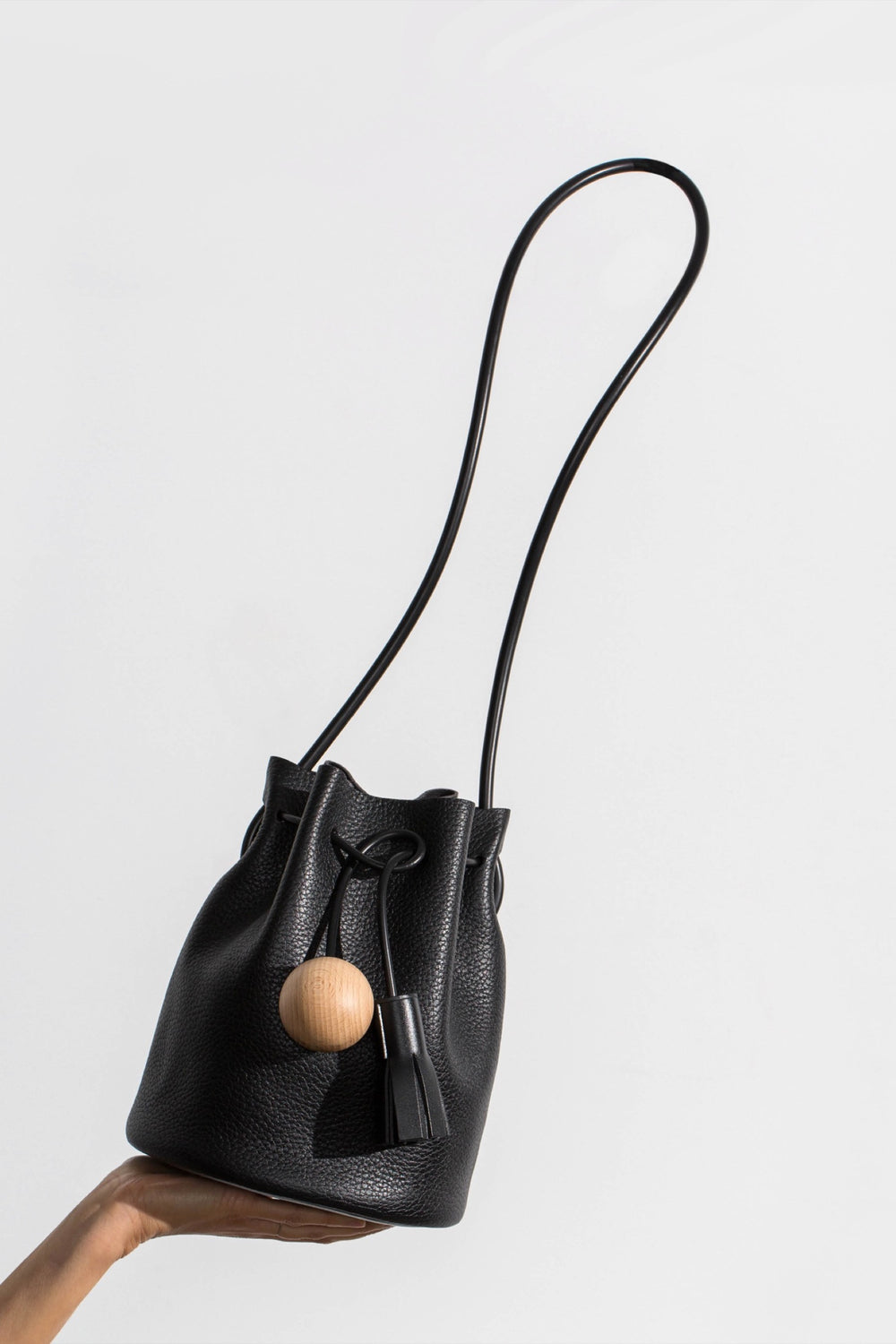 Mini Black Pebbled Bucket Bag