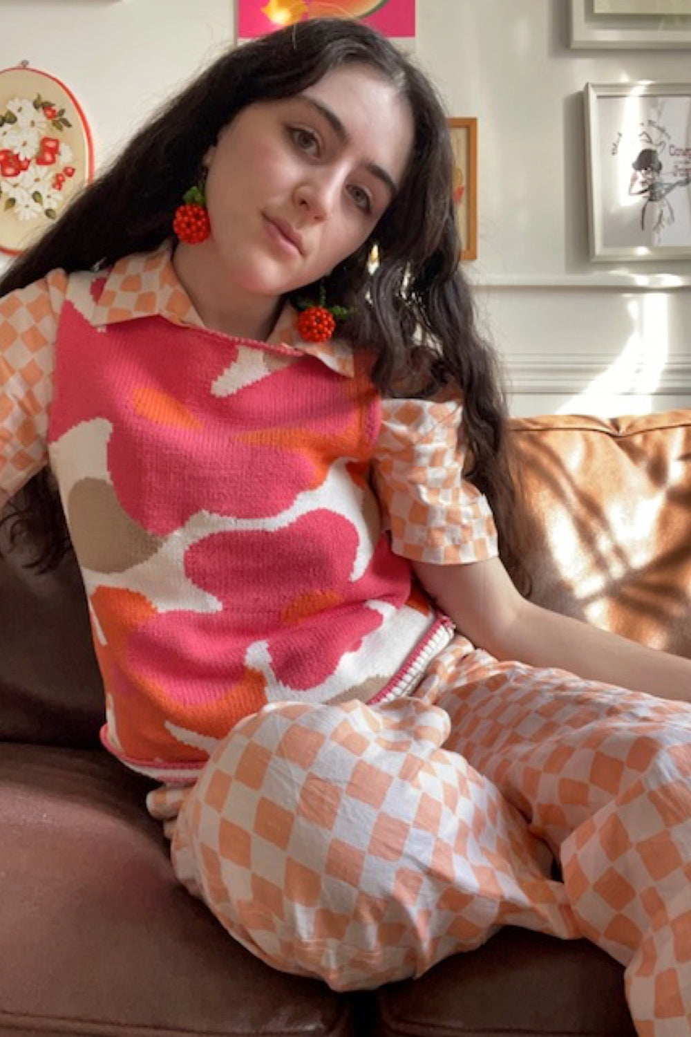 Peach Check Pyjama Long Set