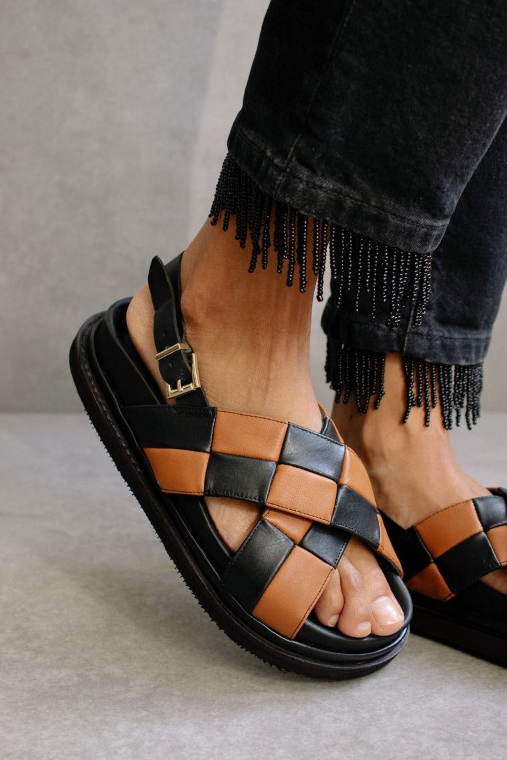 Black + Tan Scacchi Sandal