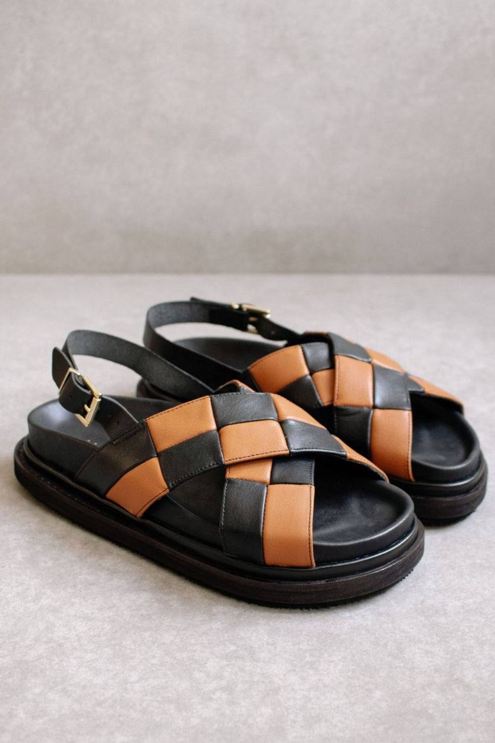 Black + Tan Scacchi Sandal