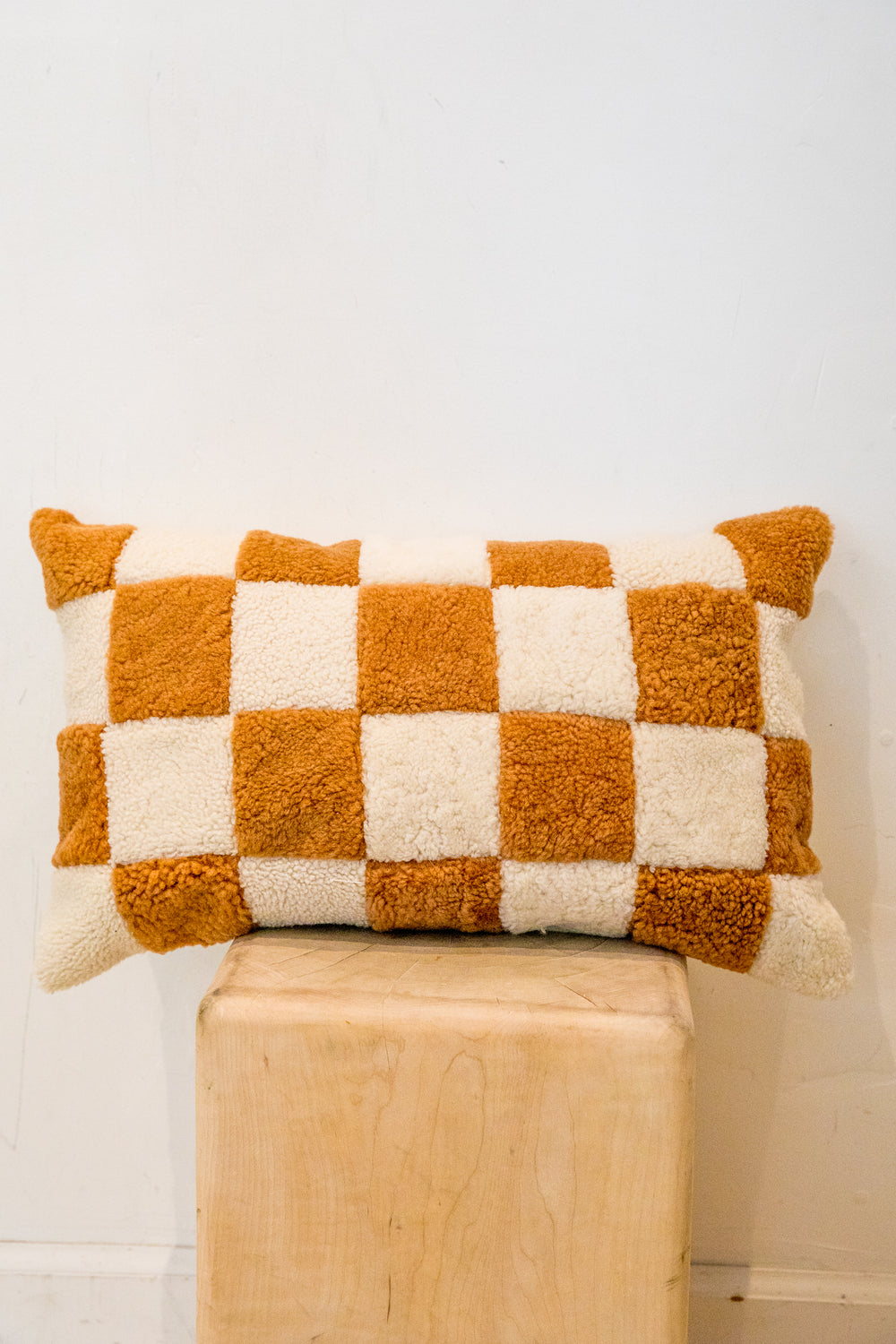 X Prism Cognac + White Checkered Patchwork Pillow