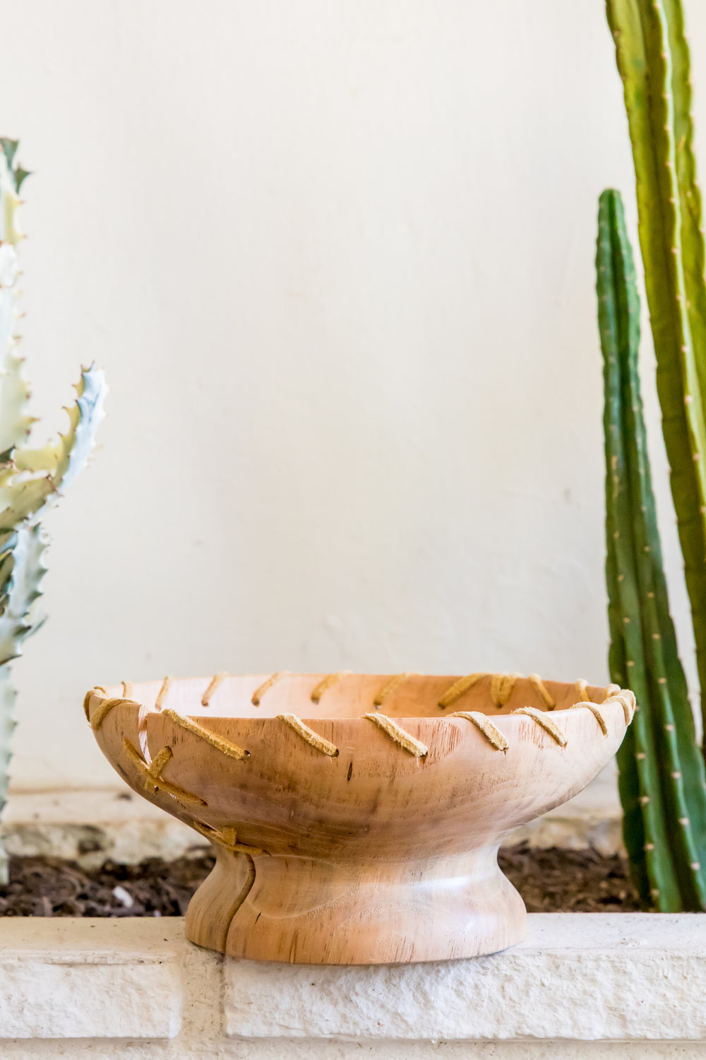 Suede + Wood Pedestal Bowl