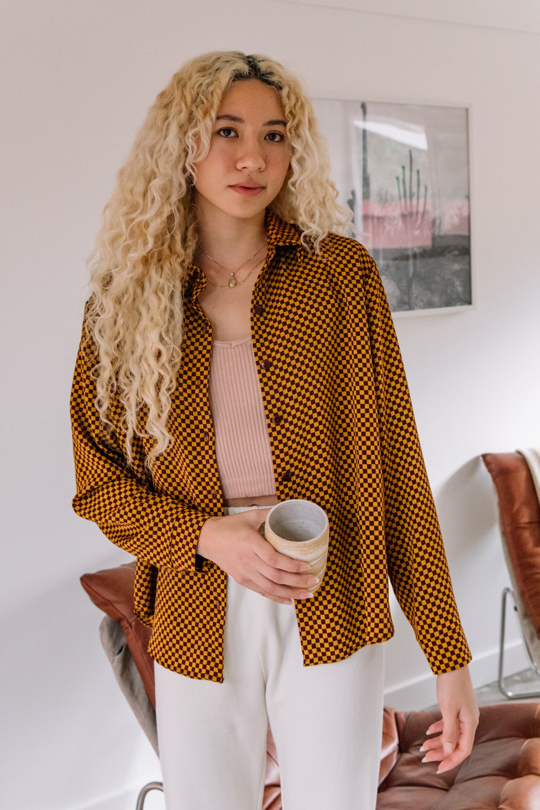 Red + Gold Check Bailey Top
