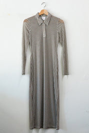Brown Houndstooth Elena Midi Dress