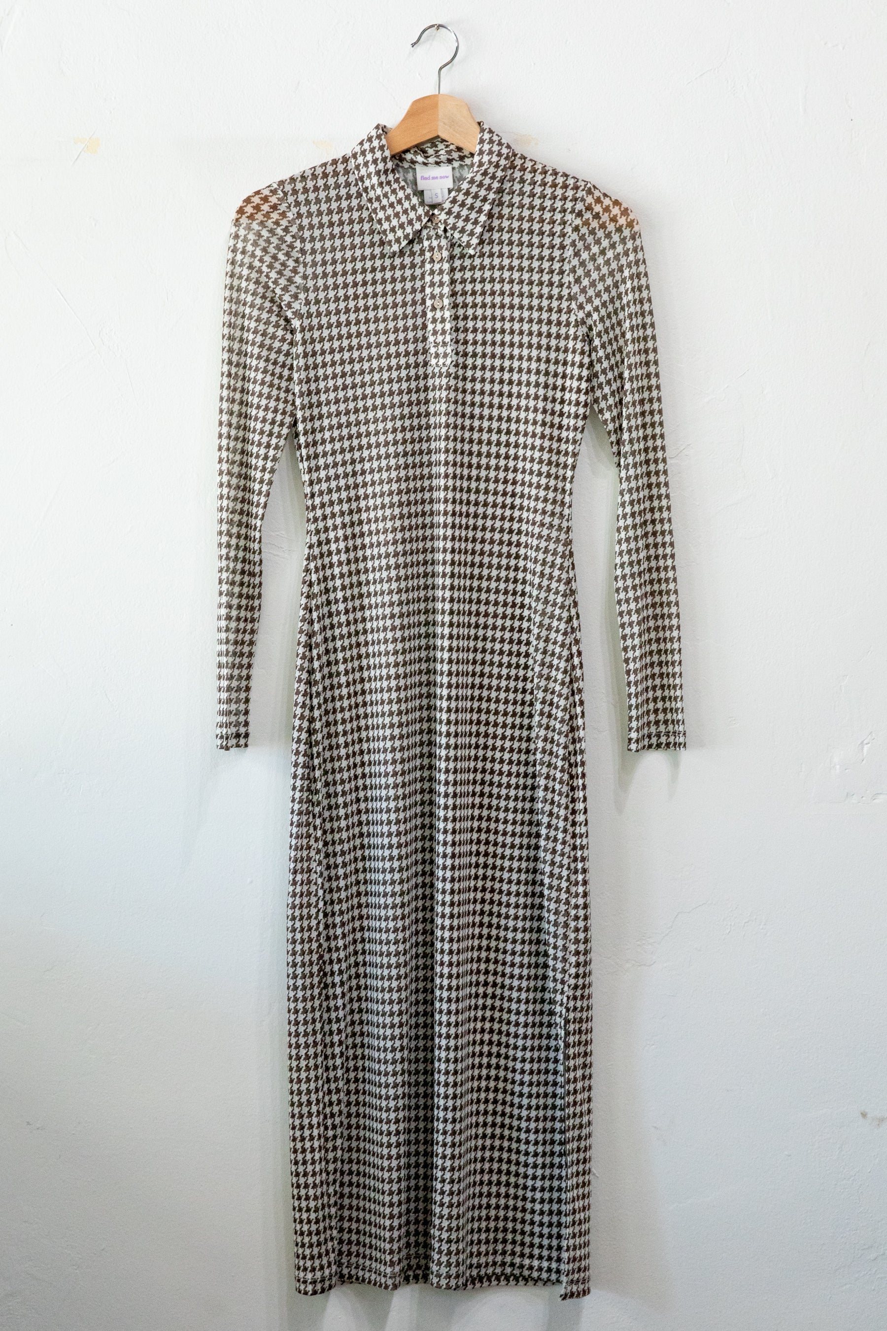 Brown Houndstooth Elena Midi Dress
