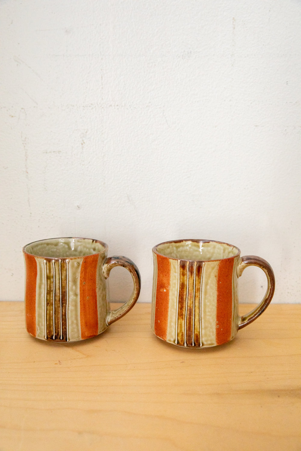 Orange + Brown Stripe Mug Set