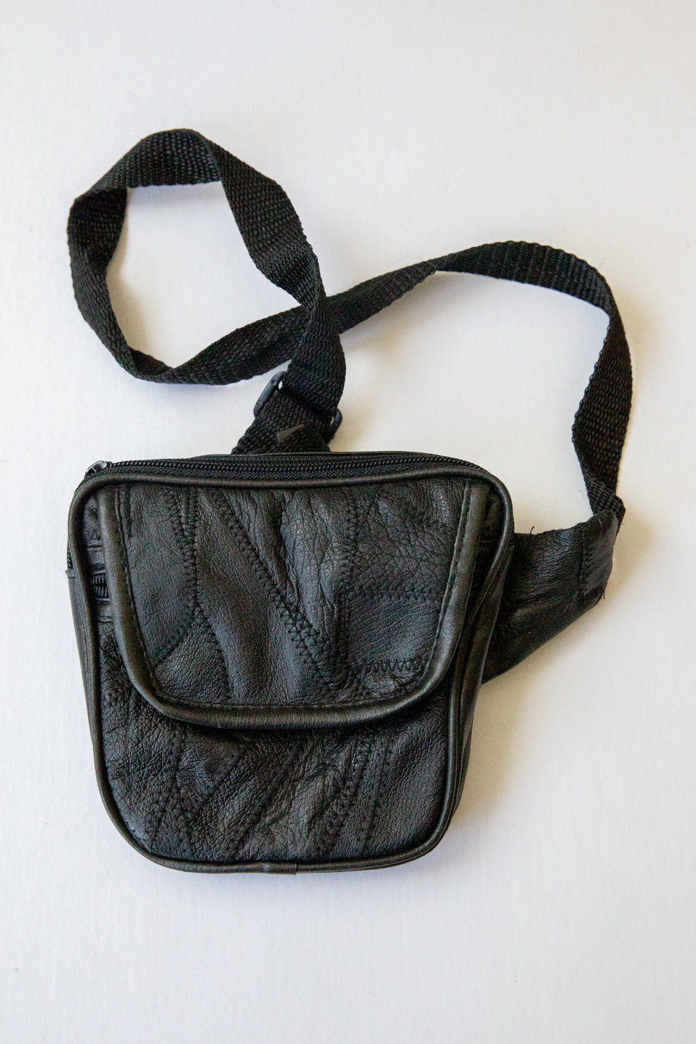 Black Patched Leather Fanny Pack