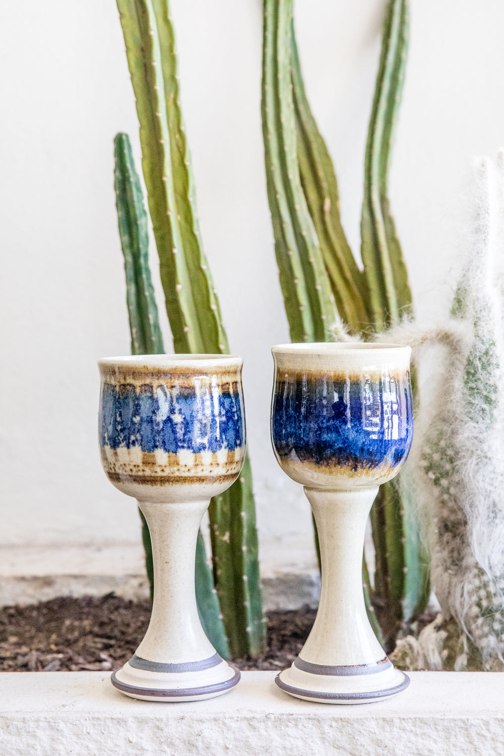 Blue Ceramic Wine Glasses