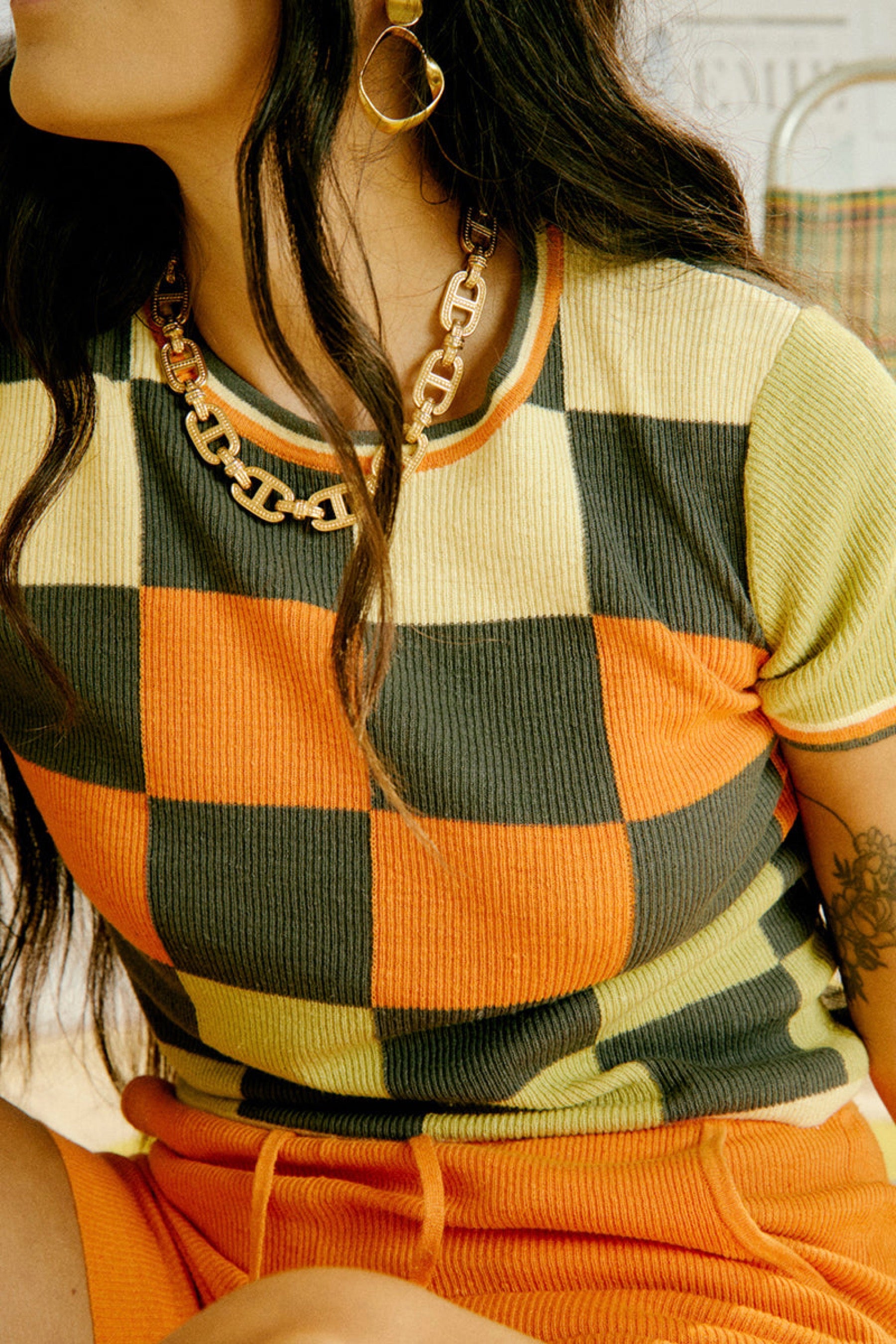 Papaya Checkerboard Tee