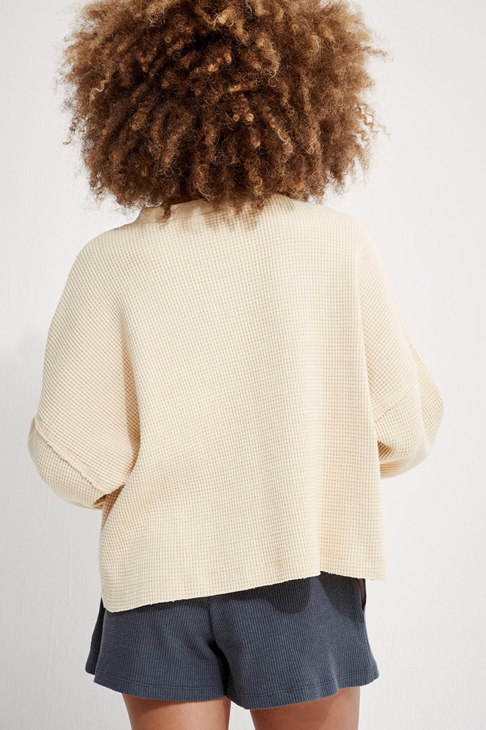 Creme Henley Waffle Pullover